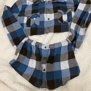 Crop Top & Skirt Set Cozy Upcycled Flannel Recycled Girls Women’s Fall Festival
